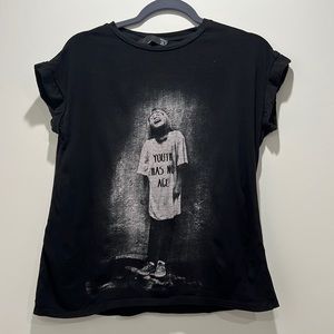 Zara Black grey print T-shirt "youth has no age", size s